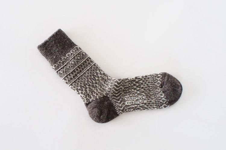 ウールジャガードソックス S／NISHIGUCHI KUTSUSHITA