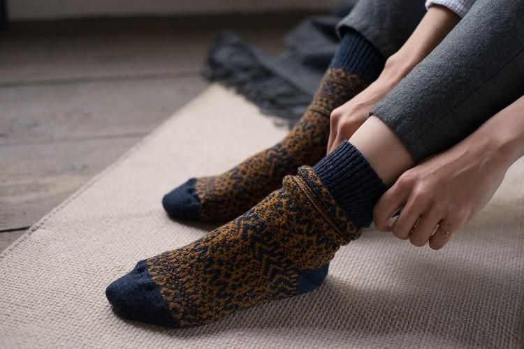 ウールジャガードソックス S／NISHIGUCHI KUTSUSHITA