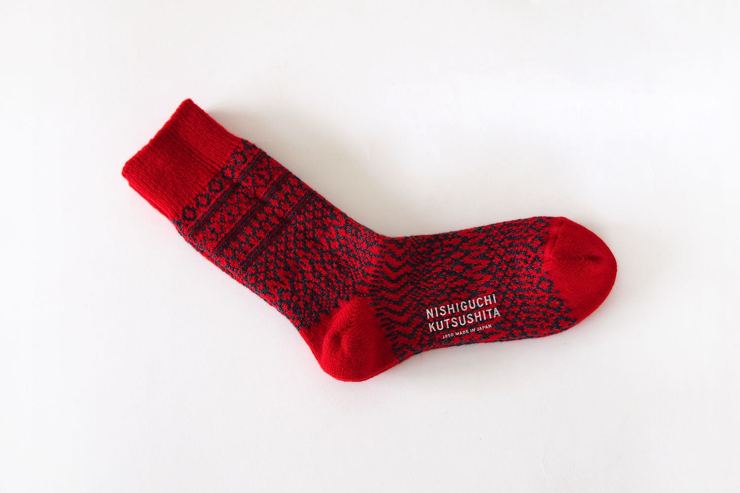 ウールジャガードソックス S／NISHIGUCHI KUTSUSHITA